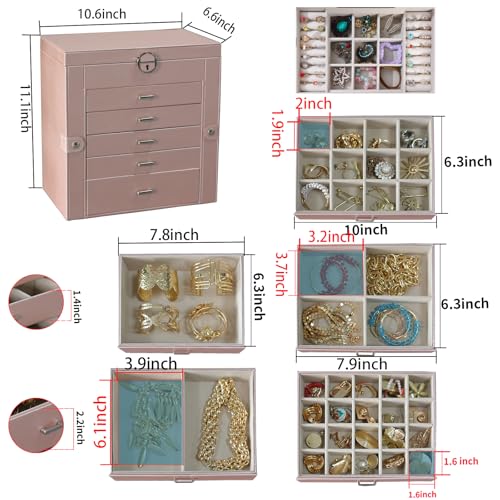 BOOVO Large Jewelry Box for Women 6 Layer - color: Rose Gold, size: 6 Layer