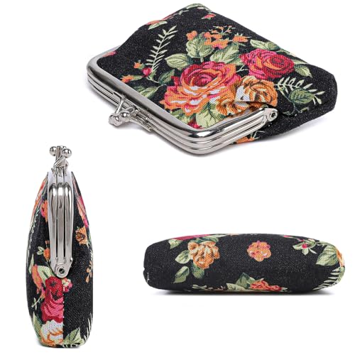 Cute Floral Buckle Coin Purses Vintage Pouch Kiss-lock Change Purse Wallets… - color: 01