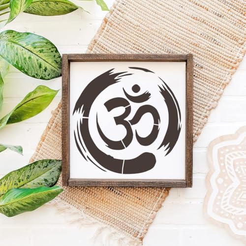 FINGERINSPIRE Om Symbol Stencil with Paint Brush 11.8x11.8 inch Yoga Zen Circle Pattern Template Yoga Om Symbols Craft Stencil for Painting on Wall Wood Floor Tile Canvas Fabric Furniture - style: OM Zen Circle