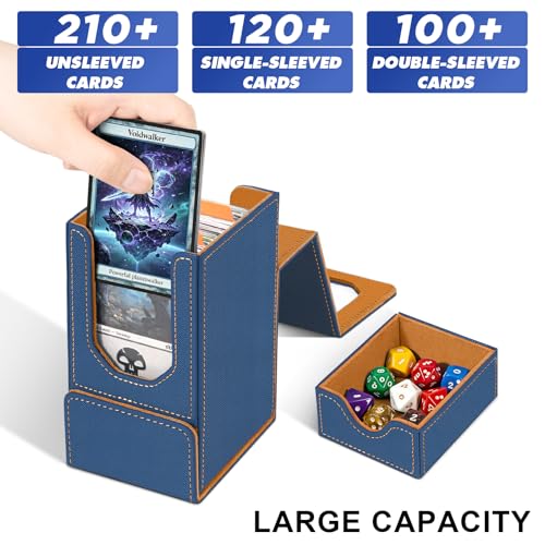 Card Deck Box for MTG Commander, Fits 100+ Double-Sleeved Cards Card Case - color: Gray Blue and Brown