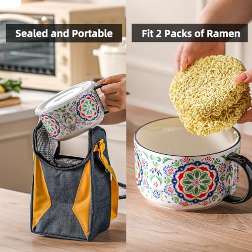Jumbo Ceramic Soup Bowl with Lid, Microwave Safe - Pattern A - color: Pattern A, size: Set of 1