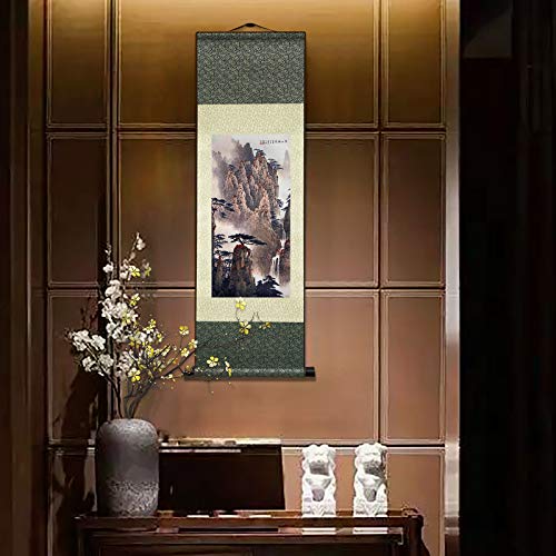 AtfArt Silk Scroll Painting, Asian Wall Art, Autumn, 36.2x12in - color: A6