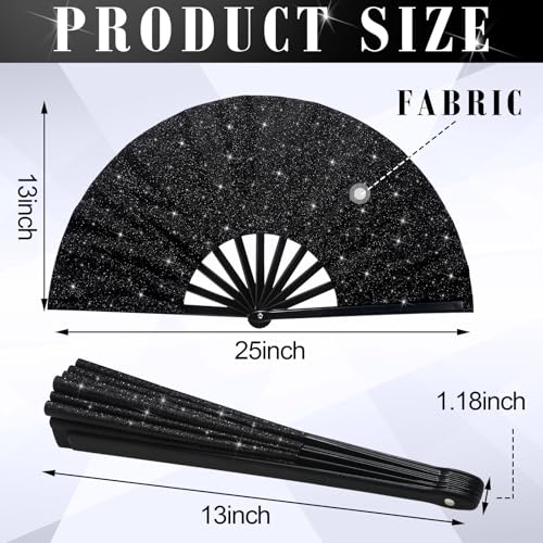 Maitys 2 Pack Foldable Fans for Rave Dancing,Black,Flash Pattern - color: Black, style: Flash Pattern
