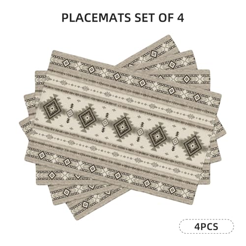 Aztec Placemats Set of 4, Linen Washable Table Mats 12 x 18 Inch, Southwestern Geometric Place Mats for Dining Table Kitchen Boho Farmhouse Decor - color: Gray Aztec, size: 12x18"Placemats x4