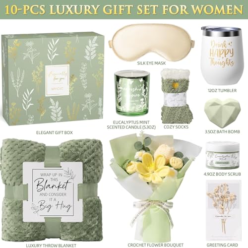 Birthday Gifts for Women, Spa Self Care Package Get Well Soon Gift Baskets - color: Sage Green - Eucalyptus Mint