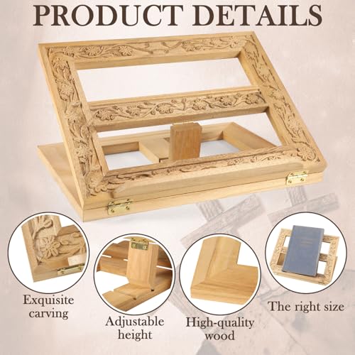 DoubleFill Adjustable Wooden Bible Stand Carved Folding Holder,Light Brown - color: Light Brown