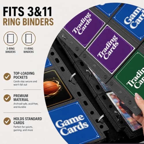 9 Pocket Page Protectors,Double-Sided Trading Card Sleeves for 3 Ring Binder,Black Clear Top-Loading Options,Thick PP Material Acid-Free,Fits Standard Size Sleeved Cards (50, Black, Top-Loading) - color: Black, size: Top-Loading