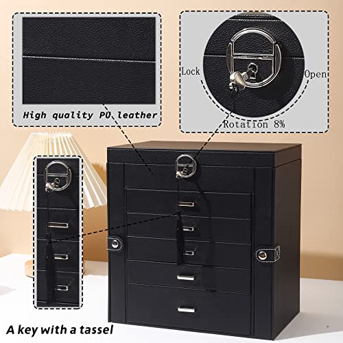 BOOVO Large Jewelry Box for Women 6 Layer - color: Black, size: 6 Layer