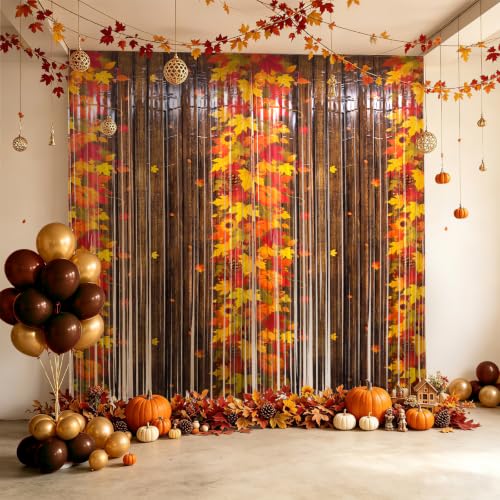 OQOQ Thanksgiving Foil Fringe Backdrop 2 Packs, 3.3x8.2ft Autumn Decor - color: Brown Autumn
