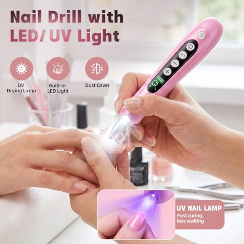 Electric Nail File Drill, 3000MAH Cordless Electric Nail Drill, Rose Pink
