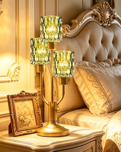 Lightdot Mid Century Modern Green Table Lamp Vintage Dimmable Gift - color: 18-Gold-Green-Cylinder