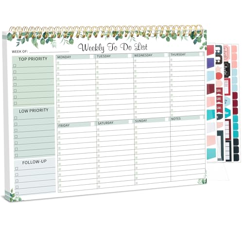 Thboxes Weekly To Do List Notepad, 8.5"x11" Desk Planner 52 Sheets, Leaves - color: Green Weekly To Do List