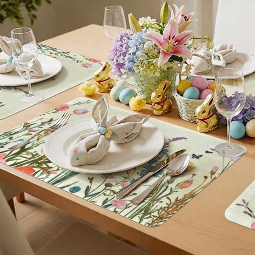 Vinyl Placemats Set of 6-12x17 Inch - Heat Resistant Washable Place Mats Waterproof Non-Slip Wipeable Table Mats for Dining Table Decor, Indoor/Outdoor Plastic Mat - color: Floral-3