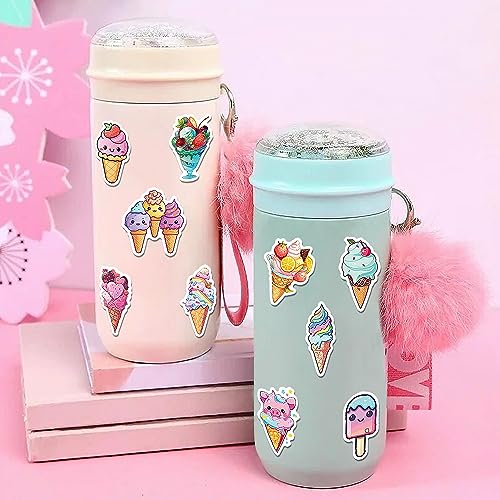 50Pcs Ice Cream Stickers, Non-Repetitive Funny Design Ice Cream Stickers, Cute Dessert Sticker Vinyl Waterproof Sticker for Adults Water Bottle Laptop Decor Party Favors Birthday Gifts - color: Ice Cream