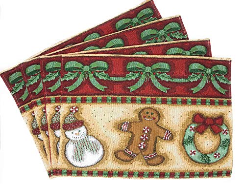 DaDa Bedding Gingerbread Snowman Sweets Placemats - Set of 4 Festive Christmas Wreath Holiday Tapestry - Cotton Linen Woven Dining Table Mats - 13” x 19” (12917) - color: Gingerbread