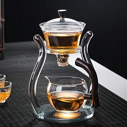 RORA Glass Teapot Set Semi Automatic Drip Rotating with Infuser Lazy Kungfu Tea pot Set (Glass) - color: Glass, size: teapot