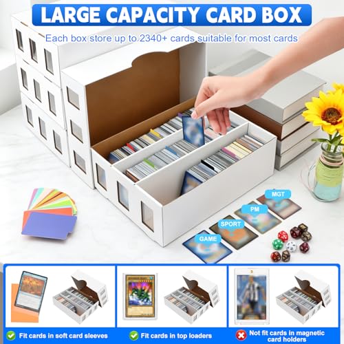 4 Pack Trading Card Storage Box, 9400+ Count Card Storage Box with 48 Card Divider White Sports Card Storage Box Cardboard Card Organizer Box Bulk Card Case Trading Card Box for Soccer Basketball Card - style: 4 Set-2