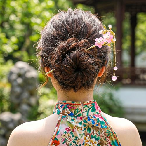 6Pcs Retro Hair Chopsticks for Women, Vintage Hair Sticks Pearl Flower for Buns Long Hairs, Chinese Hairpin for Women Girls Hanfu Asian Vintage Handmade Decor Hairpin