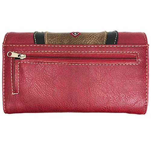 Zelris Turquoise Concho Peacock Feather Women Crossbody Wrist Trifold Wallet - color: Red