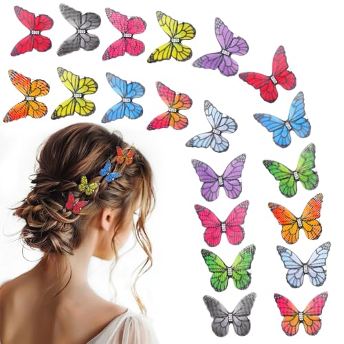 20Pcs Butterfly Hair Clips for Women Moving Glitter Butterfly Clip Fairy Accessories Bright Style - color: Bight