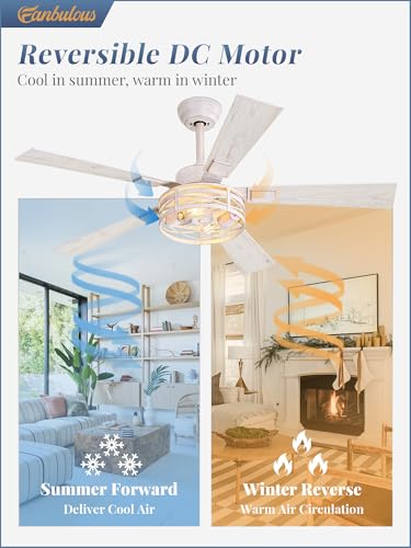 Fanbulous Farmhouse Ceiling Fans with Light & Remote, 48" Caged, 6-Speed - color: White and Gold, size: 48 Inch