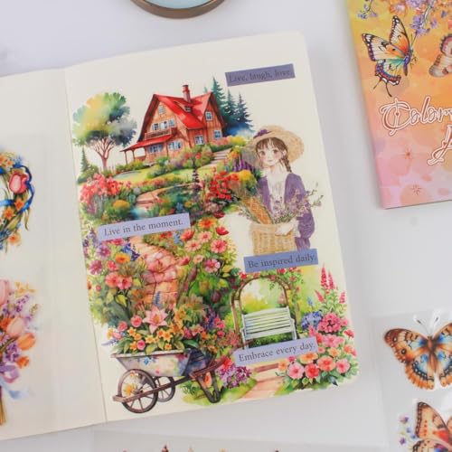 30 Sheets Precut Colorful Garden Landscape Stickers Book for Junk Journal Supplies, Transparent PET Stickers for Journaling, Scrapbooking, Bujo, Collage, Card Making - color: Colorful Nature