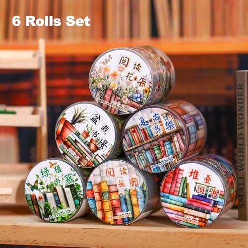 6 Rolls Book-Themed PET Tape for Scrapbook Journaling - style: Ocean of Books