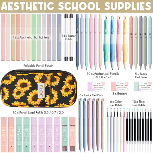 65PCS Aesthetic School Supplies Back to School Supplies Cute Stationary Set - color: Sunflower
