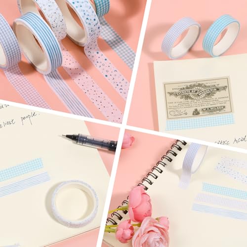 5 Rolls Basic Washi Tape Set, Adhesive Masking Skinny Decorative Tapes for Arts, DIY Crafts, Journals, Planners, Scrapbooking, Wrapping