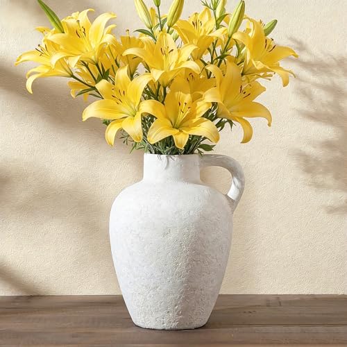 Ceramic Vase with Textured Finish, Rustic Farmhouse Decor Off White - color: Rustic Off-white -8.85 in