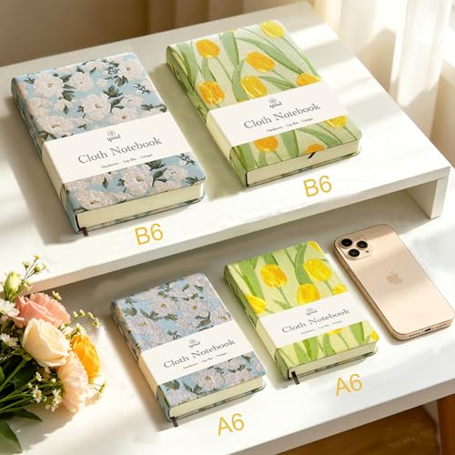 Small Journal for Women, Flower Notebook, B6, 5x7, Ruled Notebook & Blank Sketchbook, Embroidered Journal, Hardcover, Lay Flat, Note Taking Notebook, Cute Journal, White Gardenia - color: B6-Cute Gardenia
