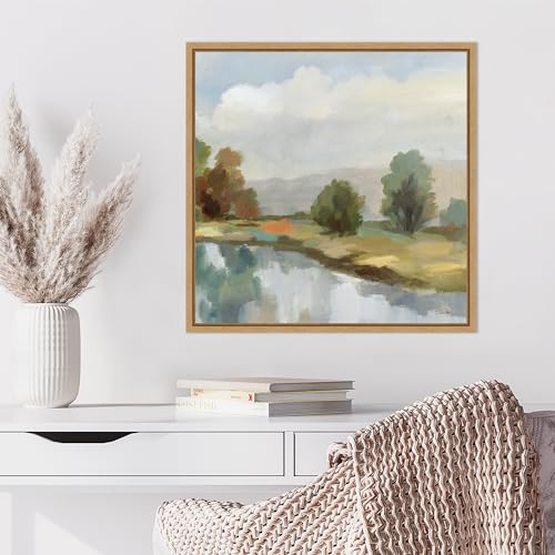 Amanti Art Framed Canvas Wall Art 22x22 River and Clouds III by Silvia Vassileva, Framed Wall Art Canvas, Landscapes Artwork, Modern Decor, Medium Poster Painting for Living Room, Bedroom, Bathroom, - color: Sylvie Natural, size: 22"L x 22"W
