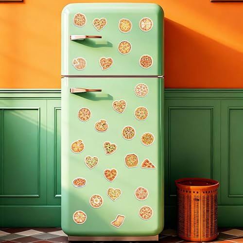 56 Pcs Pizza Water Bottle Stickers, Cartoon Pizza Vinyl Decals, Waterproof Adorable Food Stickers for Water Bottle Laptop Scrapbook Luggage Phone Decor Party Favors Birthday Gifts - color: Pizza