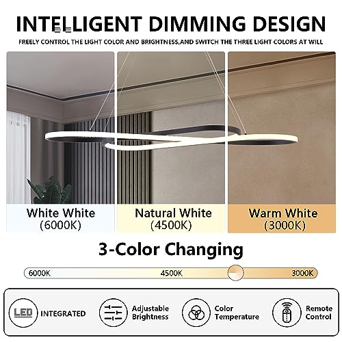 29.53in Modern Color Changing LED Pendant Light - color: Black, size: 29.53in