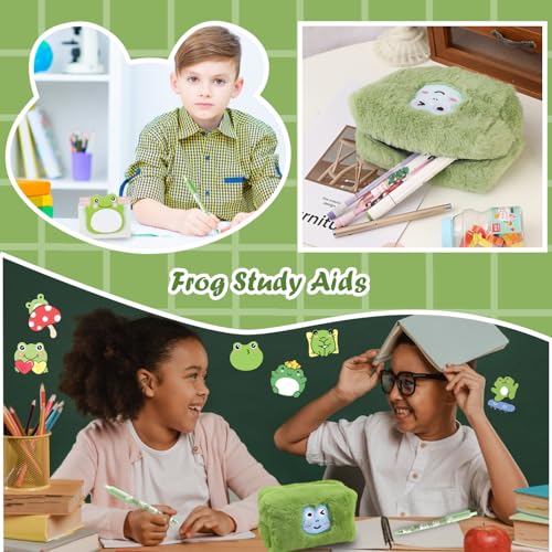 462Pcs Cute Frog Stationery Set, Kawaii Office Supplies Includes Fun Pencil Case Gel Ink Pens, Cartoon Sticky Notes Mini Notebooks Stickers Card Case As Bulk Party Gifts for Girls(Frog) - style: Frog