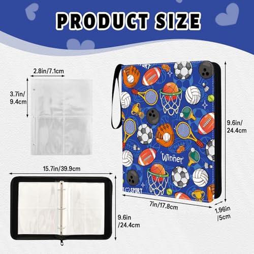 4 Pocket Card Binder, Sports Trading Card Binder 4 Pocket, Collectible Trading Card Holder for 400 Cards, PU Leather Binders Game Cards Collection Sports Cards Collector Albums with Zipper - color: Sports, size: 400 Pockets
