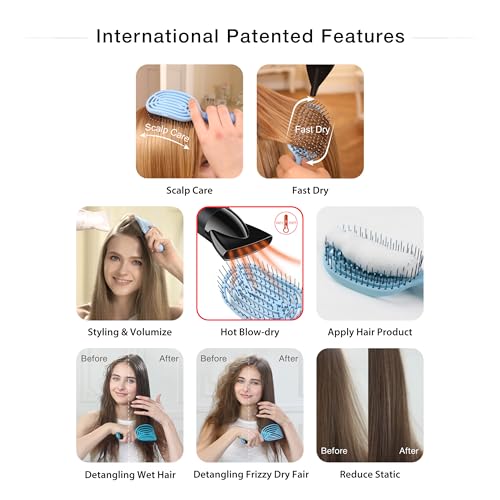 NuWay® TravelC® Scalp Care Hair Brush with Patented Travel Case – Vented Hair Brush for Scalp Massage, Blow-Dry Styling, Wet & Dry Hair, All Hair Types (Rose Pink) - color: Rose Pink