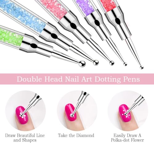 Nail Art Tools,Nail Art Brush,2 sets Nail Stand,5 PCS Dual Tipped Nail Dotting Tool and Sculpture Pen, Acrylic Silicone Nail Pen, Nail Design Tools - color: D2#Pink Style 4
