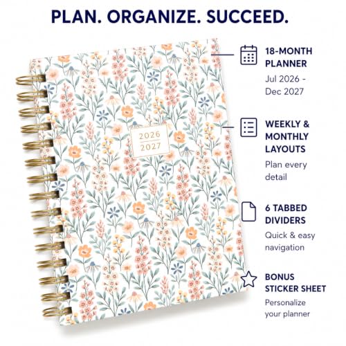 WORLD TRAVELER Academic Planner School Organizer Jul 2026-Dec 2027, 7"x9" - color: Bloom Floral