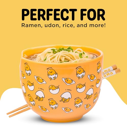 Silver Buffalo Sanrio Gudetama Yellow Egg, Ramen Bowl with Chopsticks, 20oz - color: Gudetama I Can't, size: 20 Ounces (No Spoon)