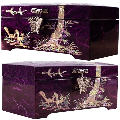 Mother of Pearl Lacquer Wood Jewelry Box, Pine Tree, Purple - style: Pine Tree Purple