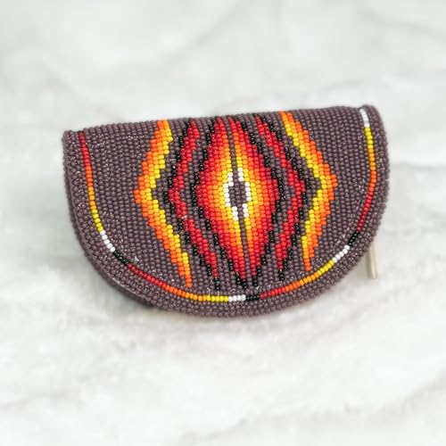 Purple Beaded Coin Purse with Zipper Closure - color: Purple