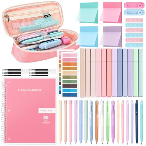 55Pcs Aesthetic School Supplies with Pen Case Preppy Stationery Set