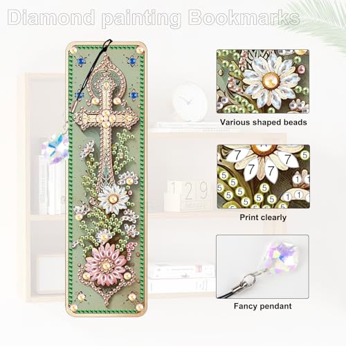 Tontut 3pcs Diamond Art Painting Kit Bookmarks, Cross Fine Universal DIY Bookmarks, Lightweight and Durable for Reading Lovers - color: crucifixion