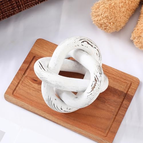 Yalikop 3 Link Wood Knot Decor Rustic Table Shelf Accents, Retro White - color: Retro White