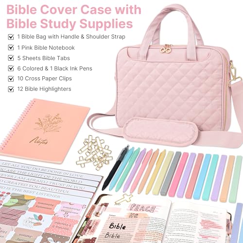 PUGPIU Bible Cover Case for Women, Large Bible Bag with Study Supplies