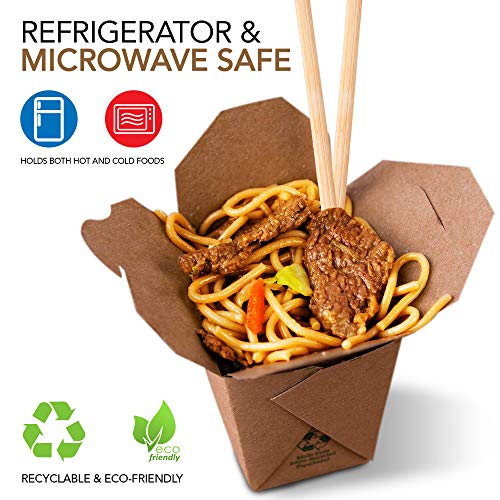Take Out Food Containers 16 Oz Microwaveable Kraft Brown Paper Chinese Takeout Box (50 Pack) Leak and Grease Resistant Stackable Pint Size To Go Boxes - Recyclable Food Containers - Party Favor Box - size: 16 oz.