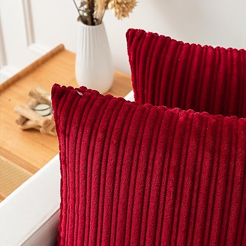 Kevin Textile Striped Corduroy 16”x16” Pillow Covers 2 Pack, Burgundy - color: Burgundy, size: 16" x 16" (Pack of 2)