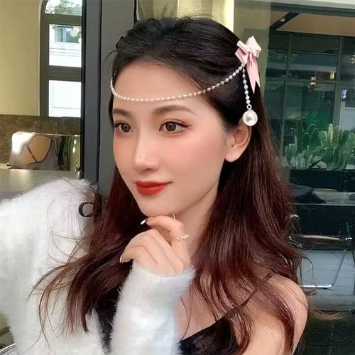 Satin Bow Hair Clips Pearl Tassel Chain Hair Bows Barrettes Pink Bow Claw Clip Hairpins Sweet Bowknot Snap Hair Clip Small Cute Alligator Hair Clips Hair Accessories for Women Girls Toddlers - color: Pink