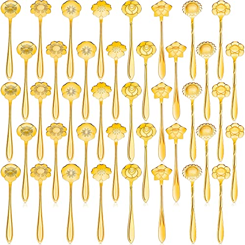 Eboot 40 Pcs Gold Flower Tea Spoons Set Stainless Steel Coffee Sugar Spoons - color: Gold